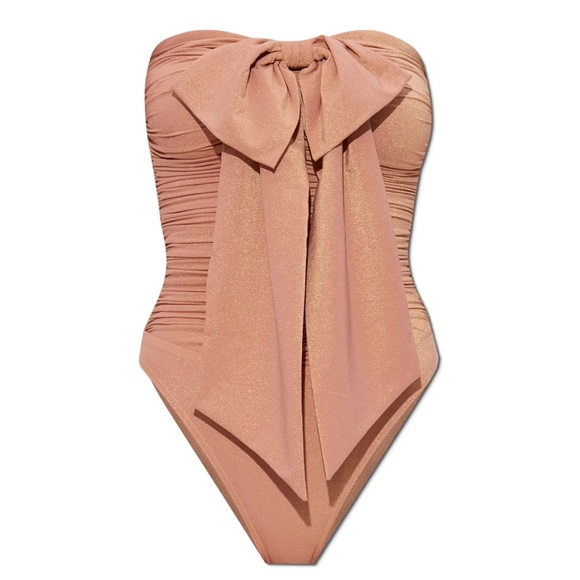 ZIMMERMANN Coco Metallic Drape Bow One-Piece Swimsuit -Shell Pink Sz: 1 (US 4-6) - Picture 5 of 12